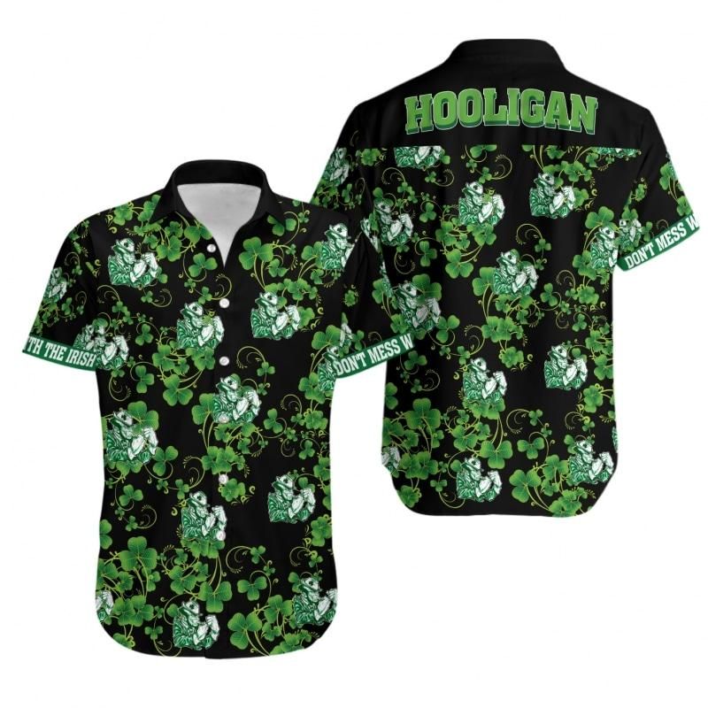 Felacia [Hawaii Shirt] Hooligan Don't mess with the Irish Green Black Patrick Hawaiian Aloha Shirts-ZX3071